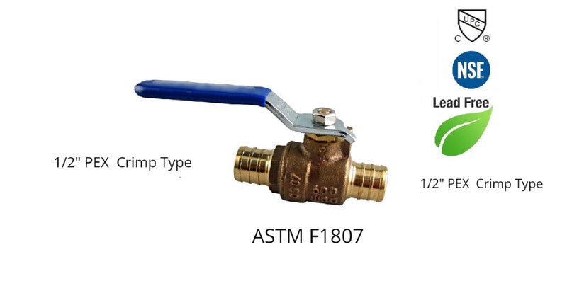 EZ-FLUID (10-Pack) EZ-Fluid 1/2 Inch PEX Ball Valve, LF Full Port Brass Shut Off Valve for PEX Tubing, Crimp Connection. - Image 3